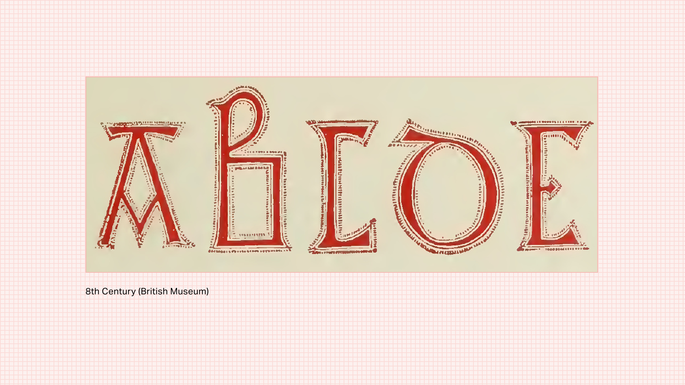 Graphic showing the historic evolution of lettershapes from medieval script to digital typeface.