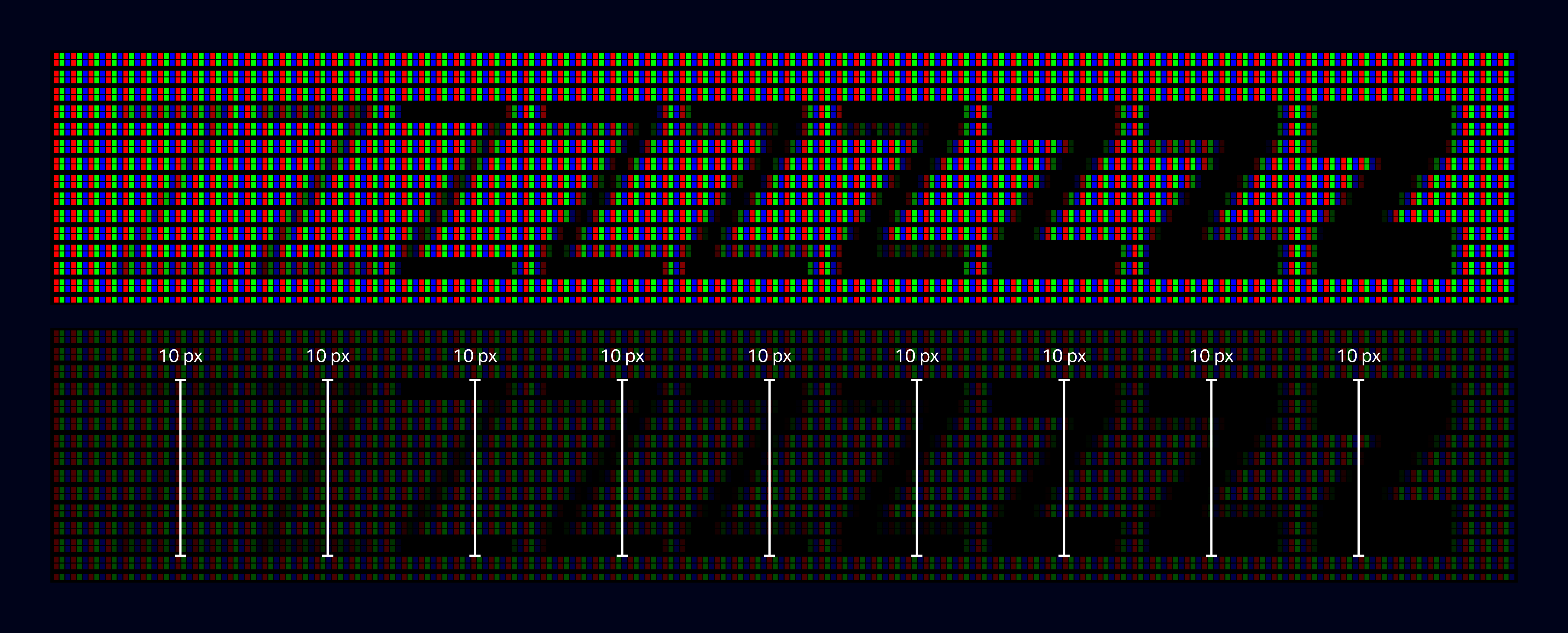 Magnification of an LCD monitor showing consistent, whole pixel heights with PixelFix